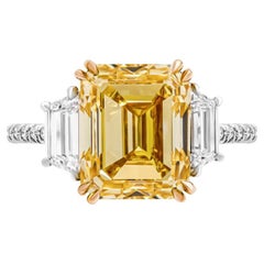 GIA Certificated Fancy Vivid 7.01ct Emerald Cut Yellow Diamond Ring, PT950/18kt