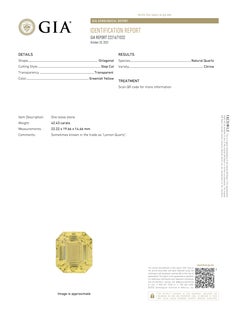 GIA Certified No Treatment Octagonal Natural Quartz Citrine Weighing 42.43 Carat