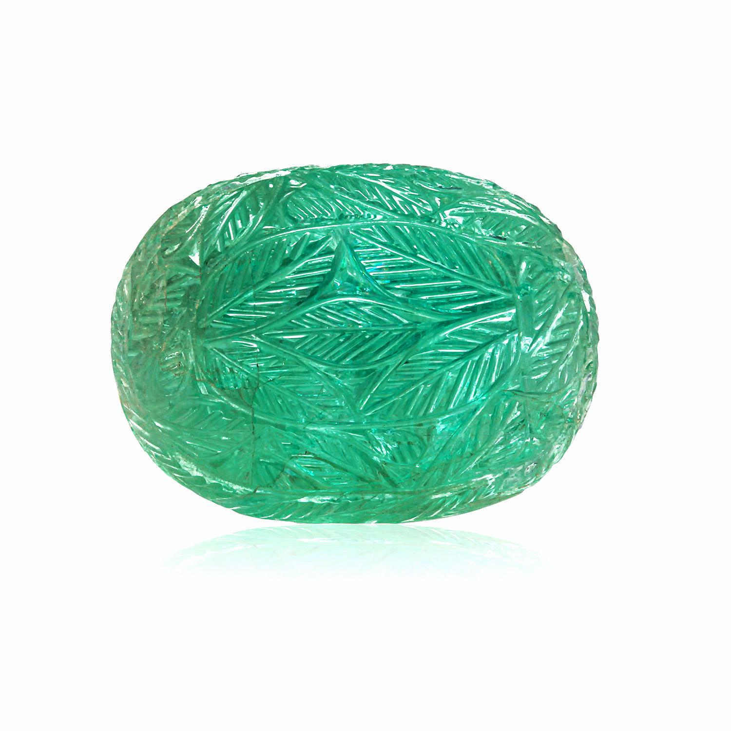 Oval Cut GIA Certificated Oval Carved Double Sided Cabochon Emerald Weighing 53.64 Carats For Sale