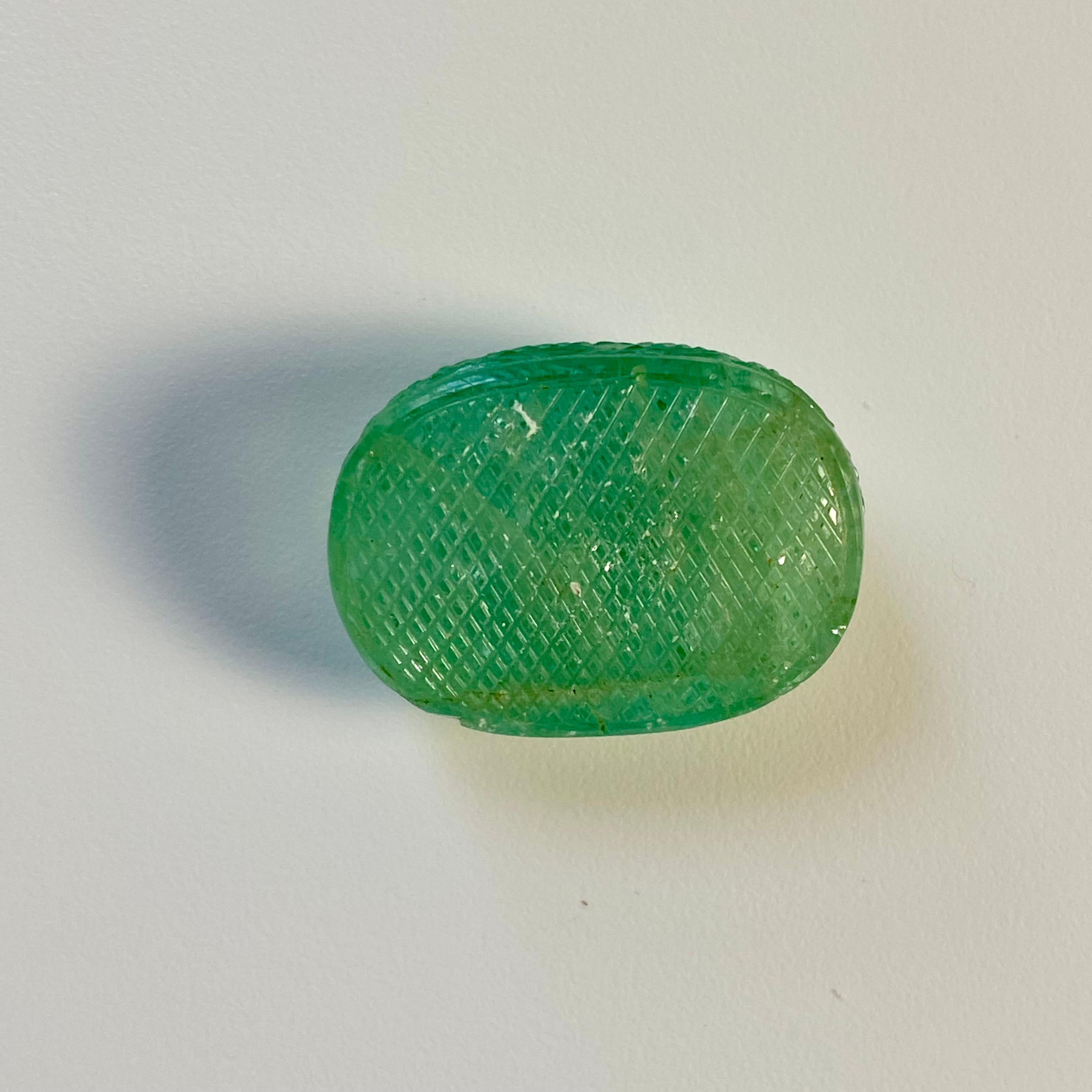 GIA Certificated Oval Carved Double Sided Cabochon Emerald Weighing 53.64 Carats For Sale 1