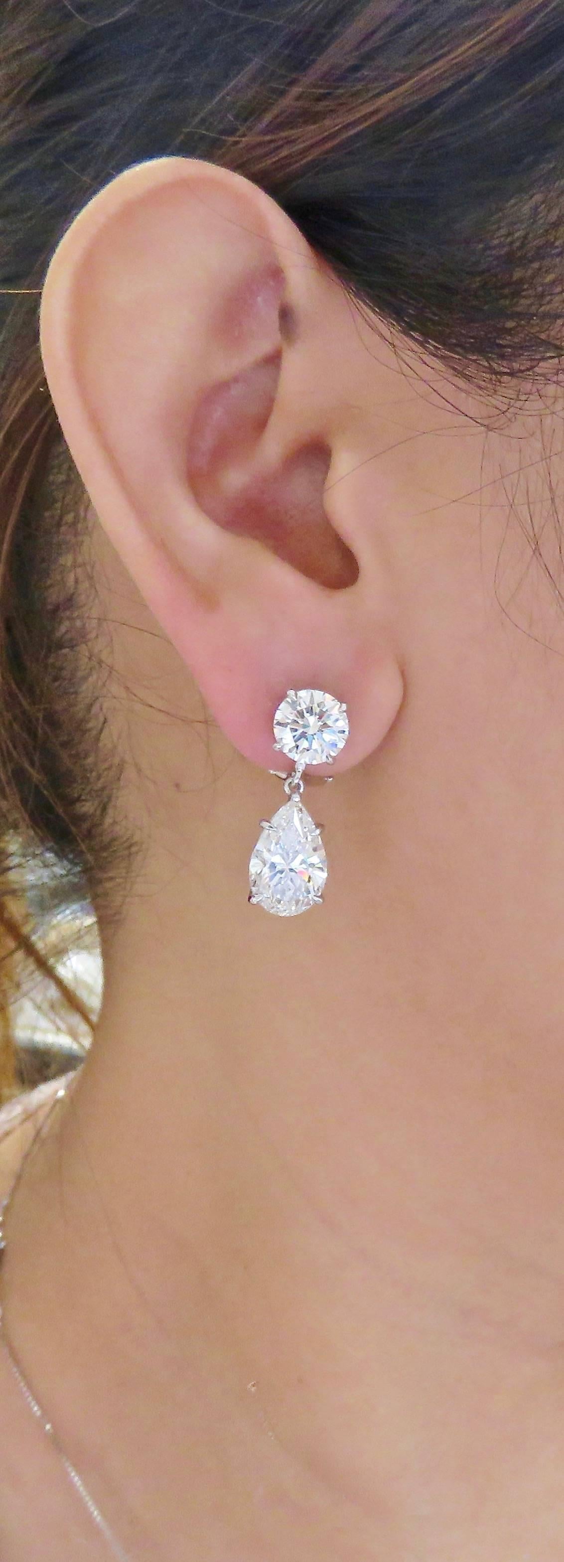 Pear Cut Estate GIA Certified Platinum Diamond Round and Pear Shaped Earrings