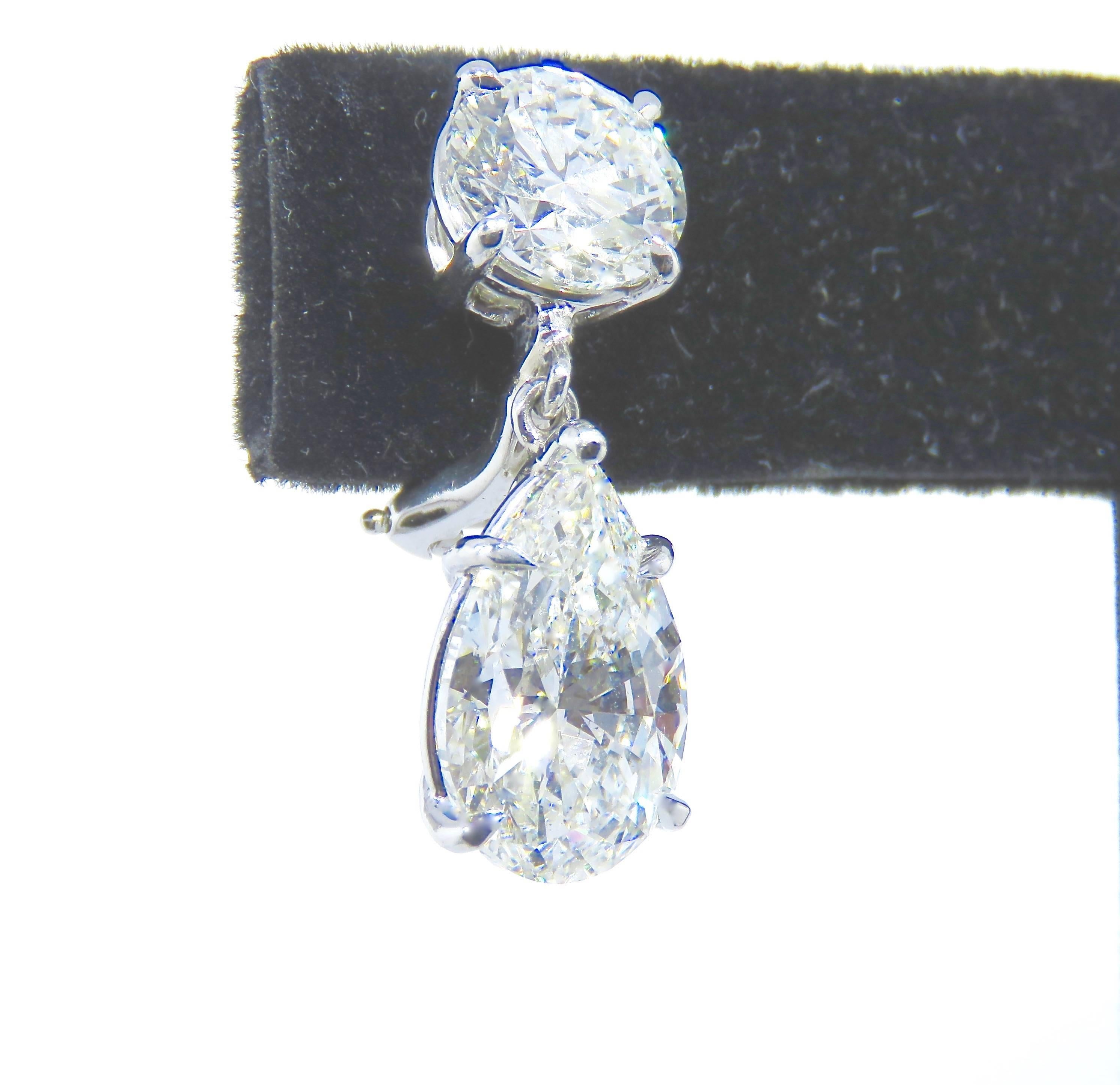 Women's Estate GIA Certified Platinum Diamond Round and Pear Shaped Earrings