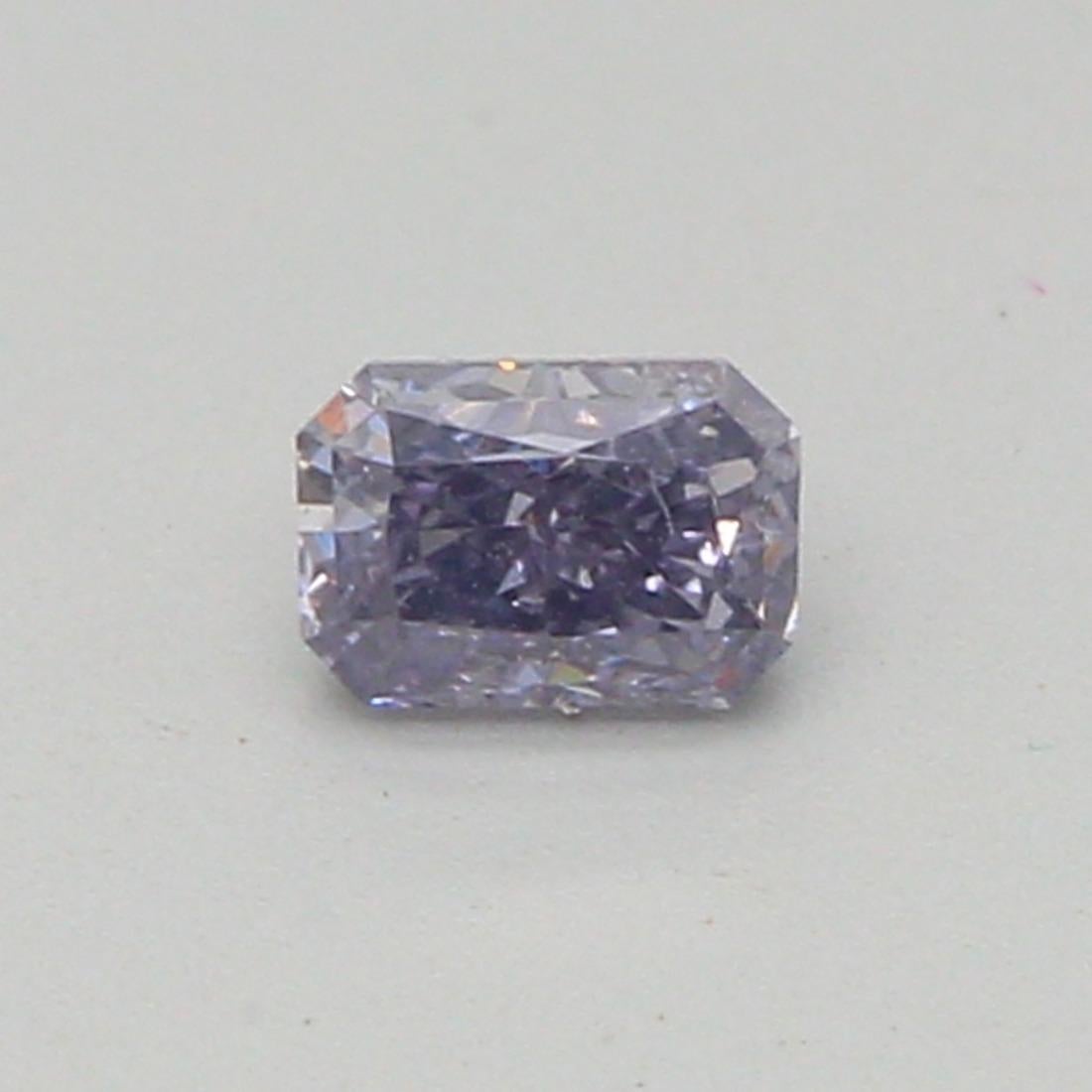 Certificate: GIA 
Report Number: 6213028561
Shape And Cut: Radiant
Carat Weight: 0.09 carat
Measurements: 02.94 x 02.03 x 01.59 mm
Color Grade: Fancy Violetish Gray

FEATURES OF THE DIAMOND:

This fancy violetish-gray diamond is an exceptionally