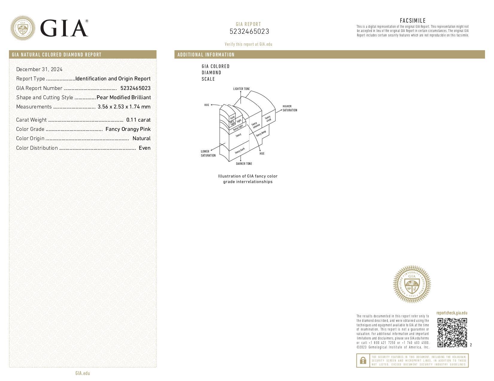 GIA-zertifizierter 0,11 Karat Fancy Orangenrosa birnenförmiger natürlicher Diamant in Birnenform für Damen oder Herren im Angebot