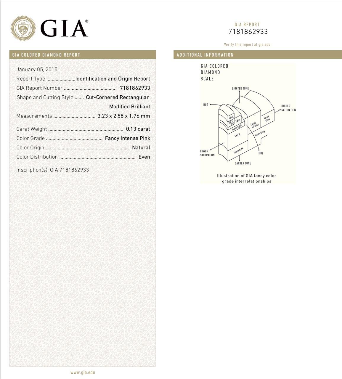 Diamante rosa intenso da 0,13 carati certificato GIA in vendita 4