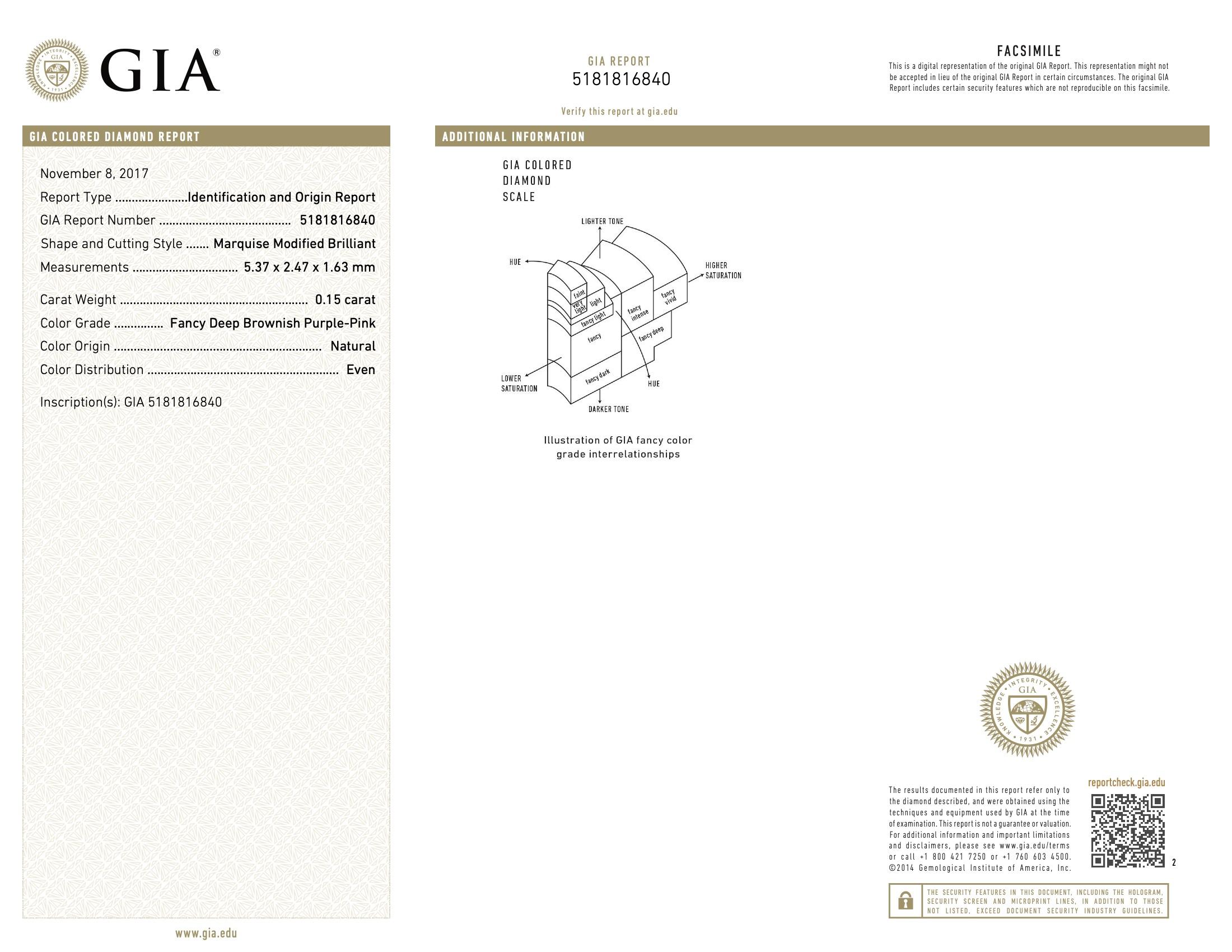 GIA certificato 0,15 Carati Fancy Deep Brownish Purple Pink Diamond in vendita 1