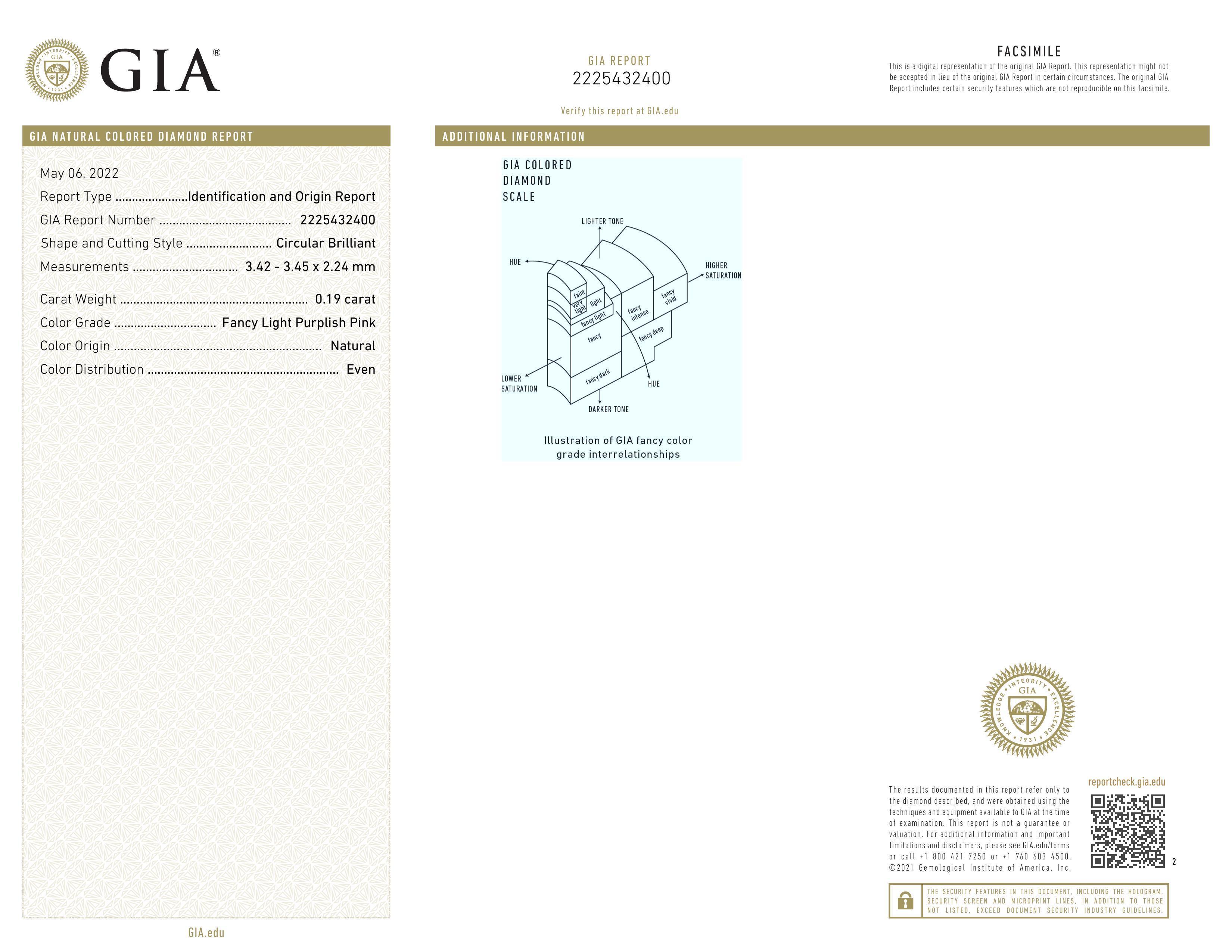 Taille vieille Europe Diamant certifié GIA de 0,19 carat, de couleur pourpre clair I1, en vrac, de type vieux européen en vente