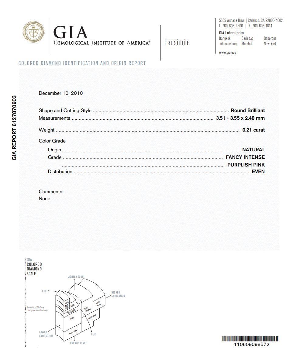 GIA Certificato 0.21 Carati Fancy Intense Purplish Pink Diamond in vendita 1