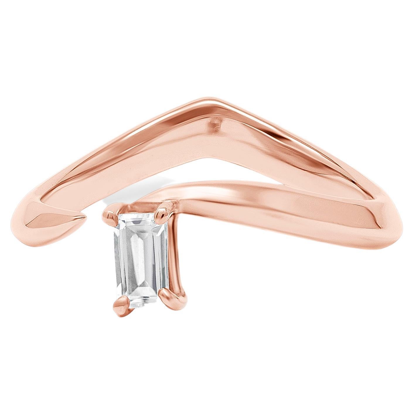 For Sale:  GIA Certified 0.22 Carat Emerald-Cut White Diamond 18k Rose Gold Tear Ring