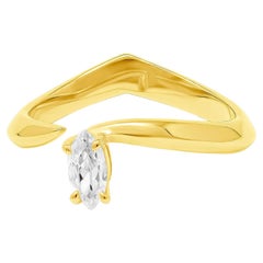 Bague en or jaune 18 carats avec diamant blanc taille marquise de 0,22 carat certifié GIA