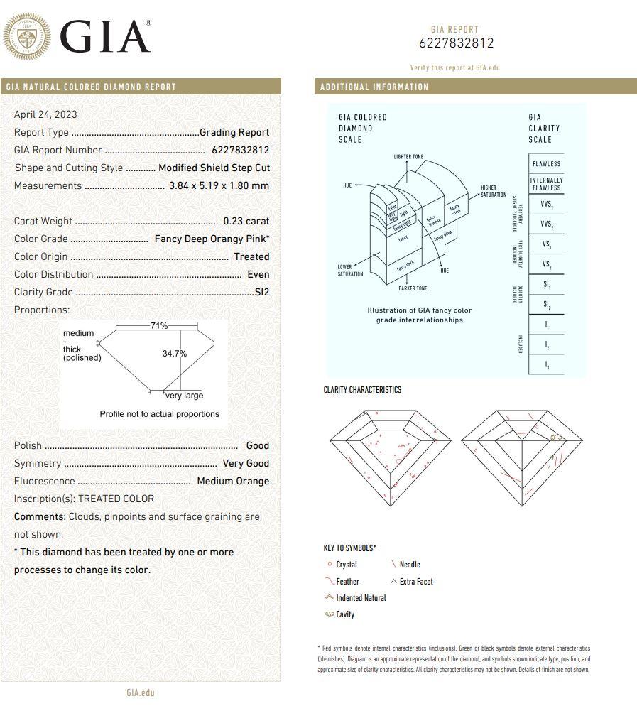 GIA Certified 0.23 Carat Fancy Deep Orangy Pink SI2 Clarity Diamond For Sale 1