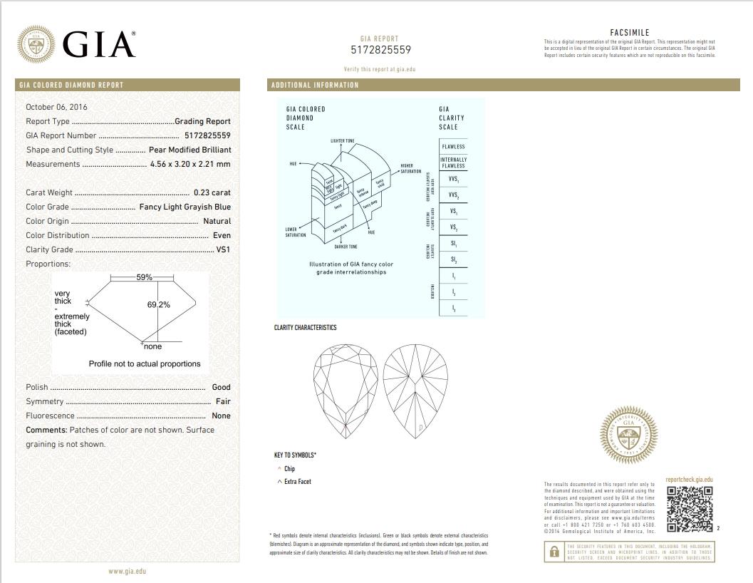 Diamante certificato GIA da 0,23 carati di colore blu grigio chiaro VS1 di chiarezza in vendita 1