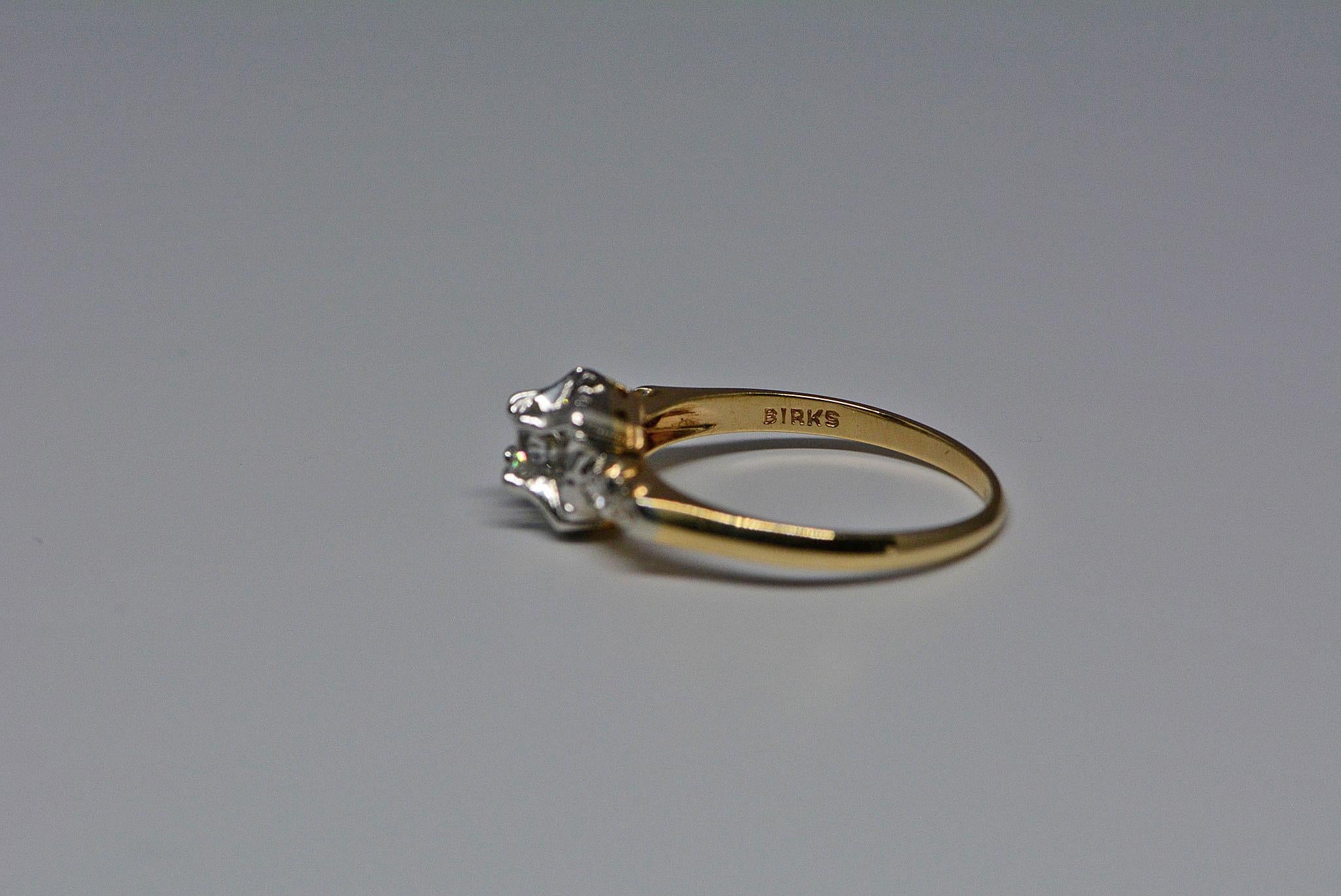 GIA Certified 0.24 Carat Diamond Platinum and Yellow Gold Ring by Birks For Sale 2