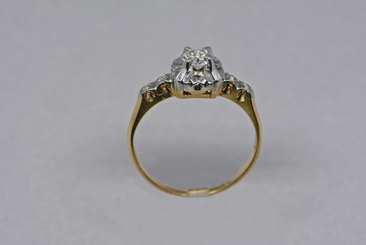 Retro GIA Certified 0.24 Carat Diamond Platinum and Yellow Gold Ring by Birks For Sale