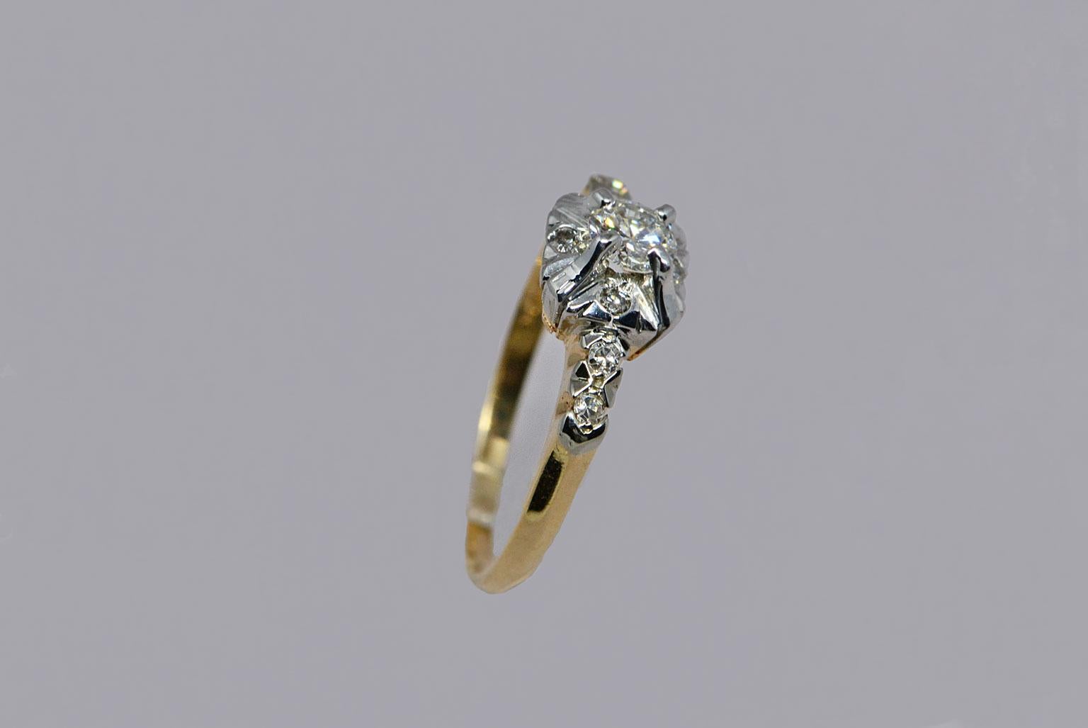 Old European Cut GIA Certified 0.24 Carat Diamond Platinum and Yellow Gold Ring by Birks For Sale