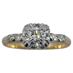 Retro GIA Certified 0.24 Carat Diamond Platinum and Yellow Gold Ring by Birks