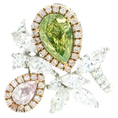 GIA Certified 0.25/1.00 Carat Light Pink/Fancy Brownish Greenish Yellow Ring