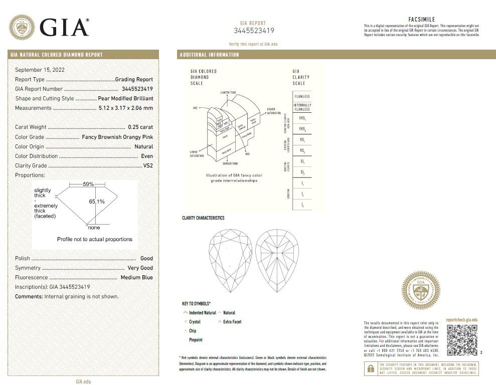 Diamante certificato GIA da 0,25 carati di colore rosa bruno-arancio VS2 di chiarezza in vendita 3