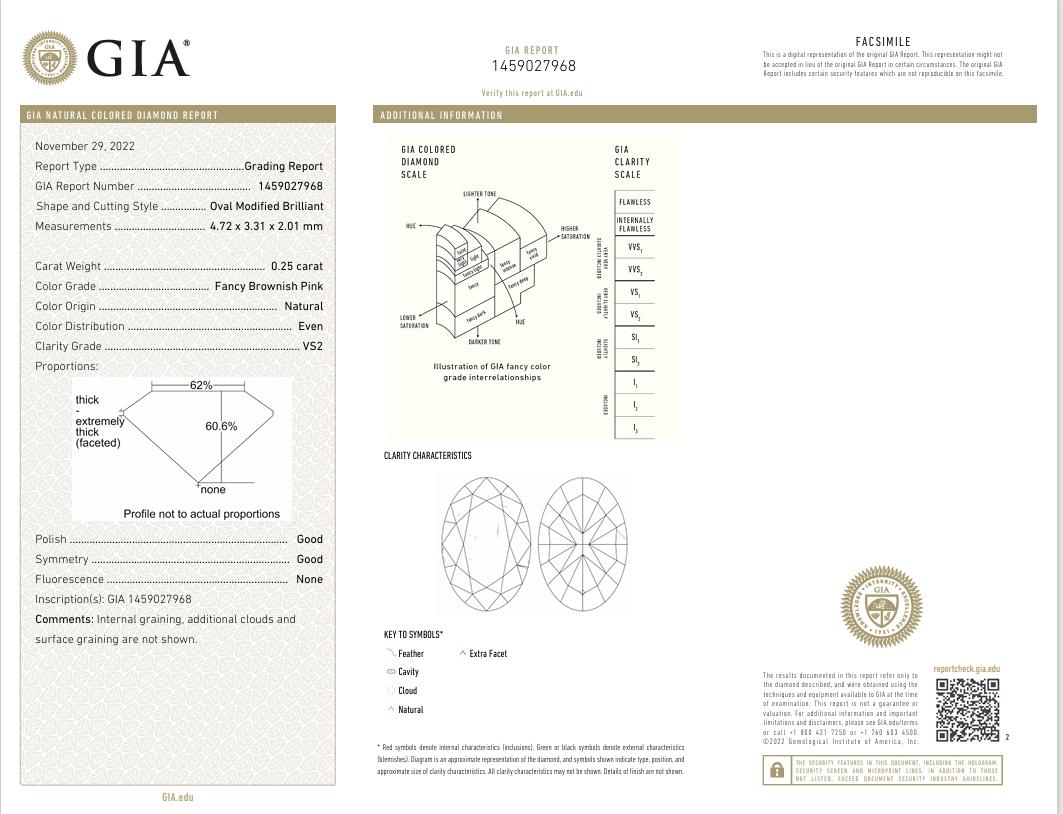 GIA Certified 0.25 Carat Fancy Brownish Pink VS2 Clarity Diamond For Sale 1