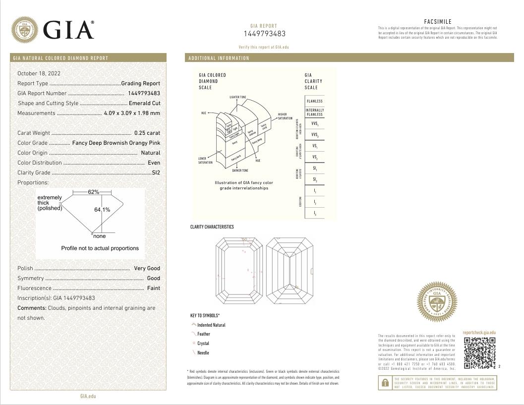 Diamante certificato GIA da 0,25 carati Fancy Deep Brownish Orangy Pink con purezza SI2 in vendita 1