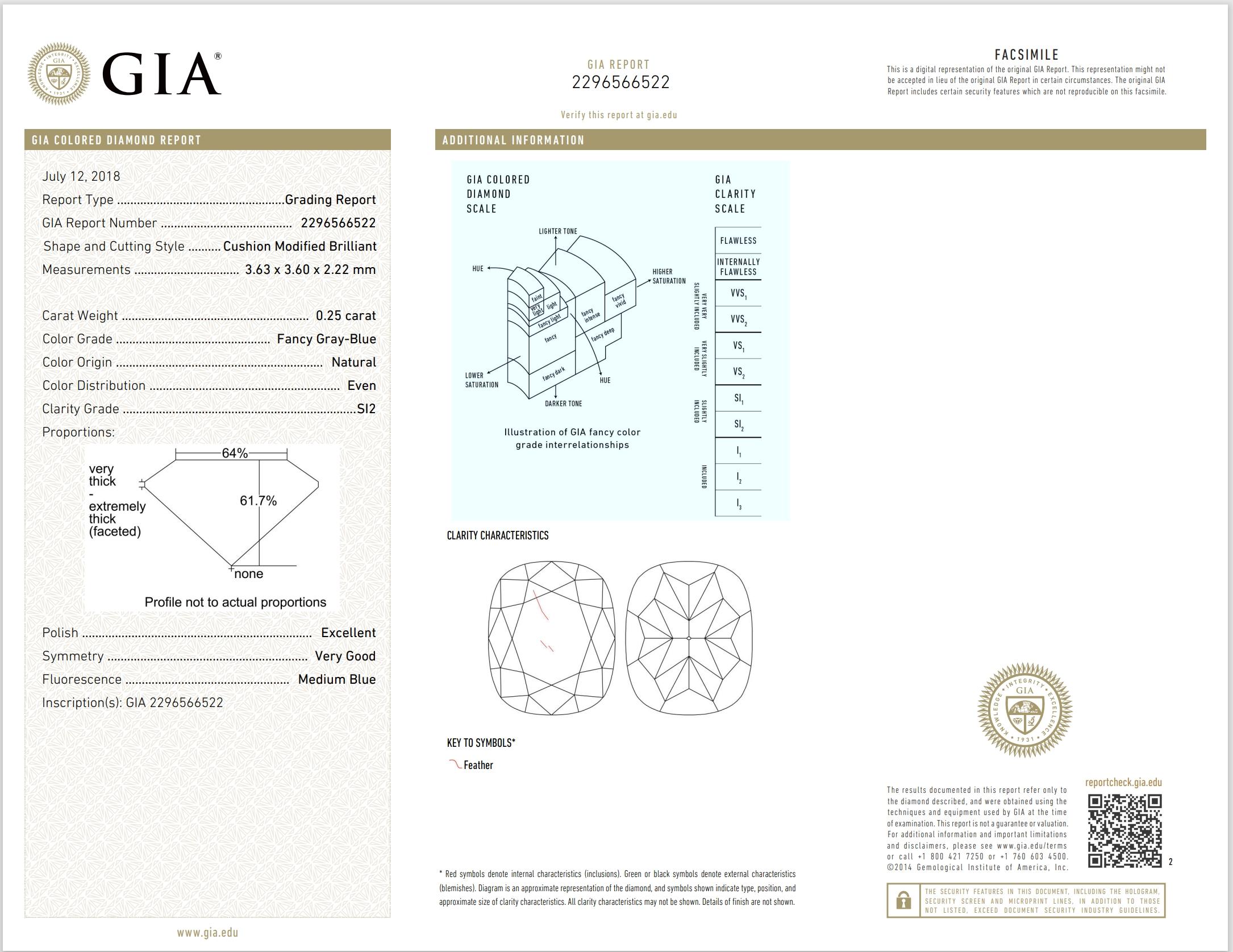 GIA Certified 0.25 Carat Fancy Gray Blue SI2 Clarity Diamond For Sale 3