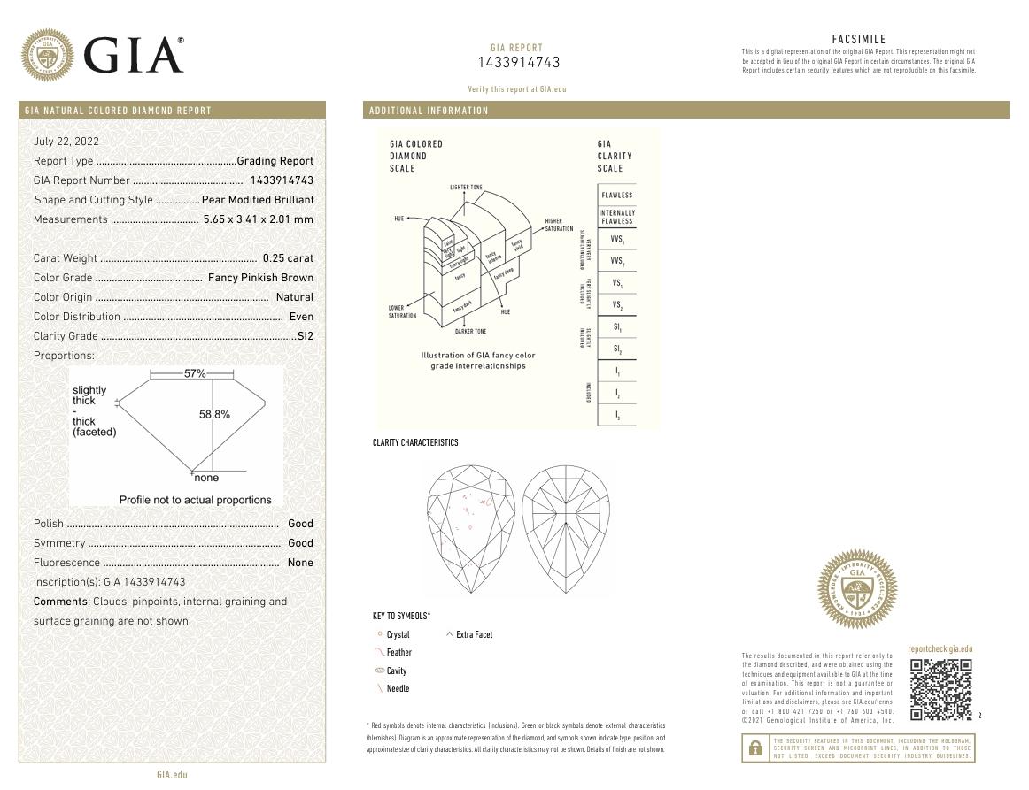 GIA Certified 0.25 Carat Fancy Pinkish Brown SI2 Clarity Diamond For Sale 1