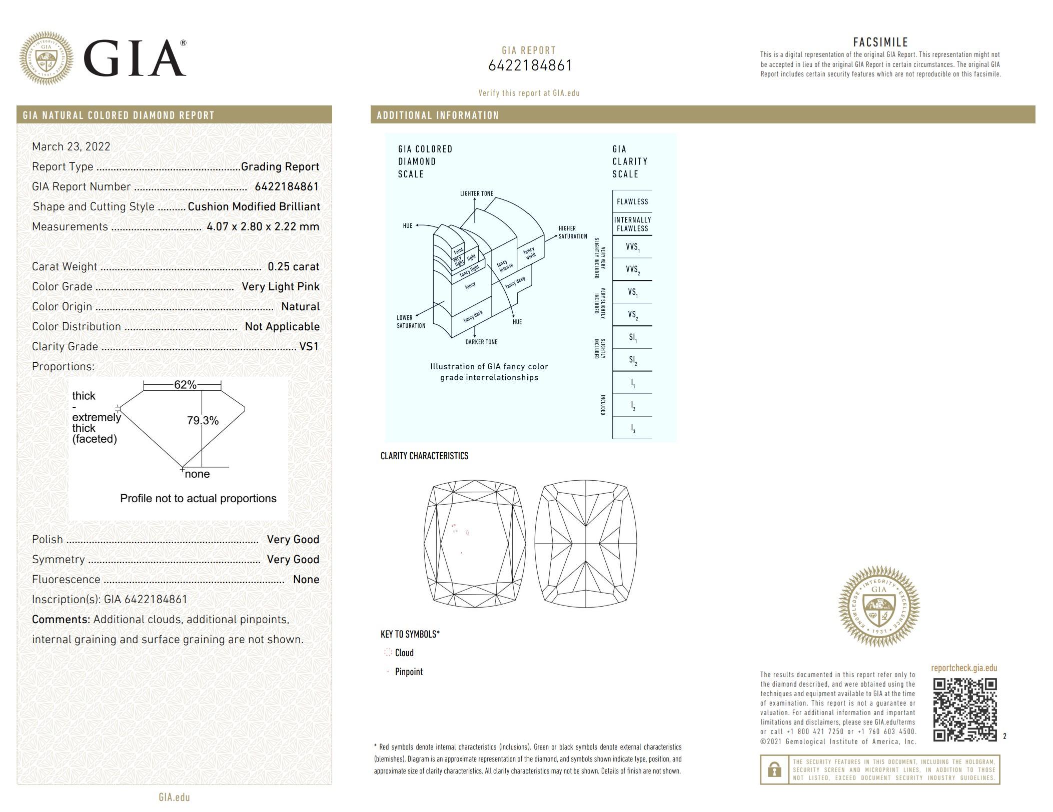 GIA Certified 0.25 Carat Very Light Pink VS1 Clarity Diamond For Sale 1
