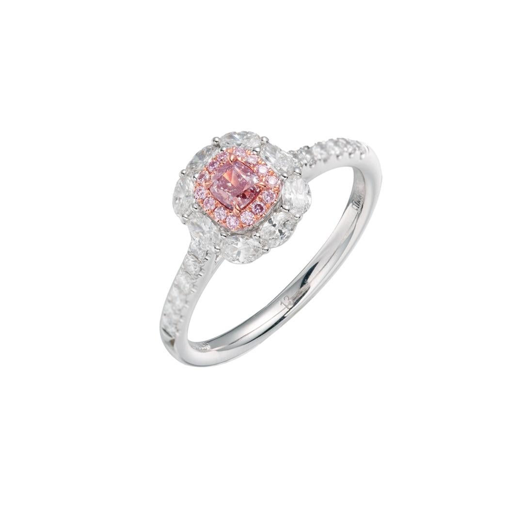 Contemporary GIA Certified, 0.25ct Fancy Light Purplish Pink Cushion Cut Natural Diamond Ring For Sale