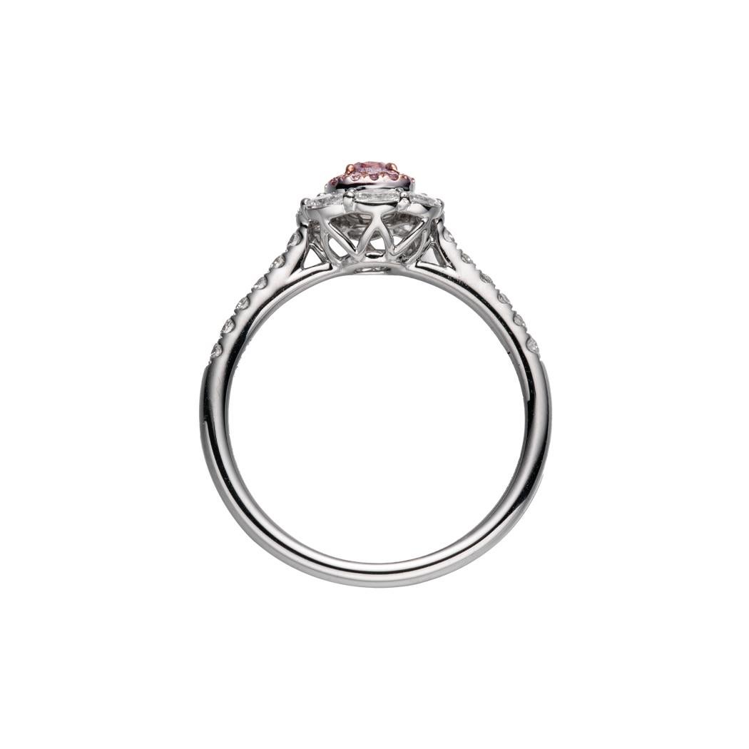 GIA Certified, 0.25ct Fancy Light Purplish Pink Cushion Cut Natural Diamond Ring In New Condition For Sale In Hong Kong, HK