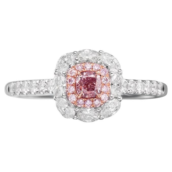 GIA Certified, 0.25ct Fancy Light Purplish Pink Cushion Cut Natural Diamond Ring