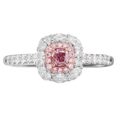 GIA Certified, 0.25ct Fancy Light Purplish Pink Cushion Cut Natural Diamond Ring