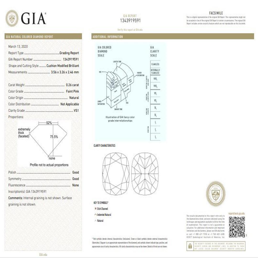 Anello con diamante certificato GIA da 0,26 carati di colore rosa tenue con purezza VS1 in vendita 2