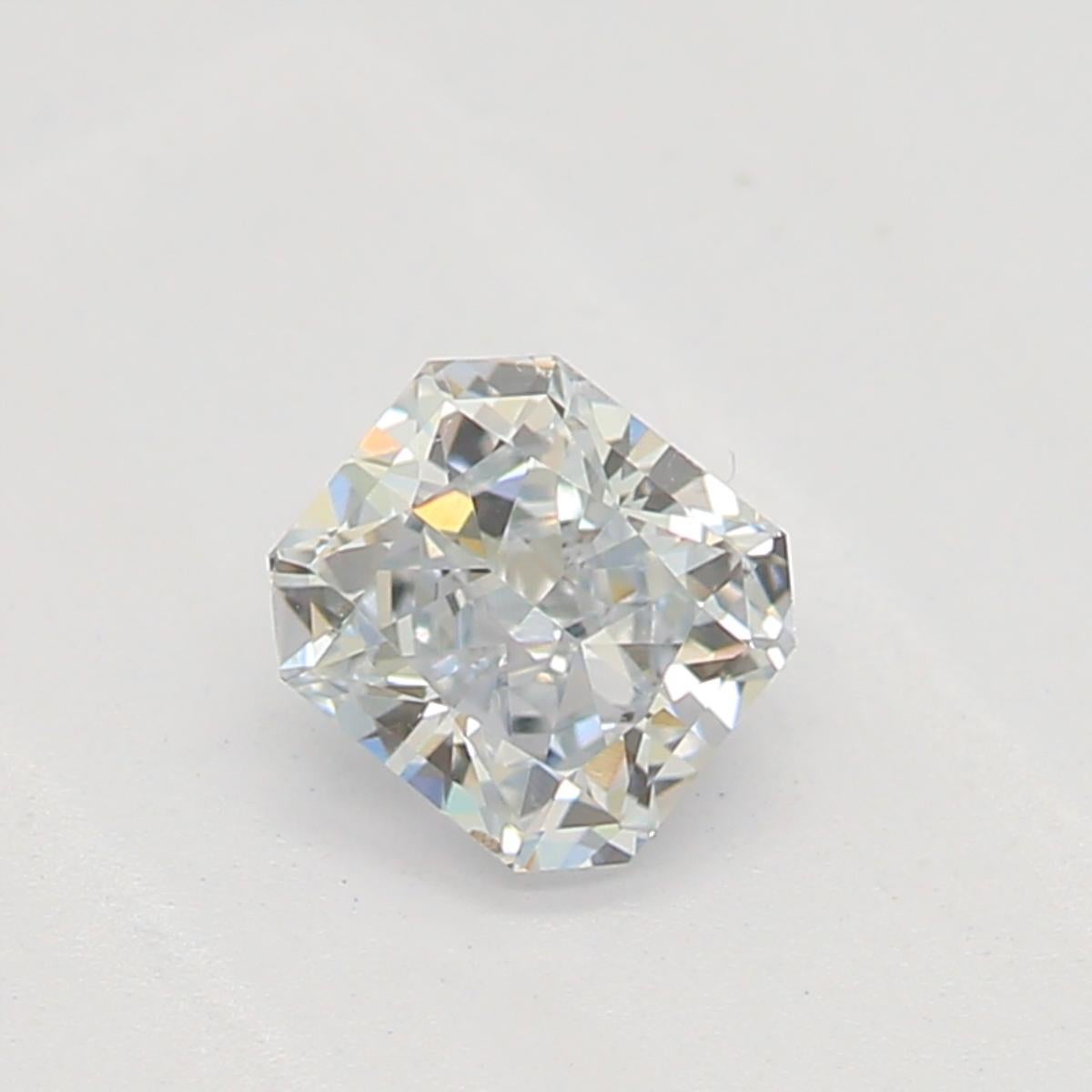 Certificate: GIA
Report Number: 2173348510
Shape And Cut: Radiant
Carat Weight: 0.26 carat
Measurements: 3.80 x 3.47 x 2.35 mm
Color Grade: Fancy Light Blue

FEATURES OF THE DIAMOND:

This fancy light blue diamond is a rare and captivating diamond