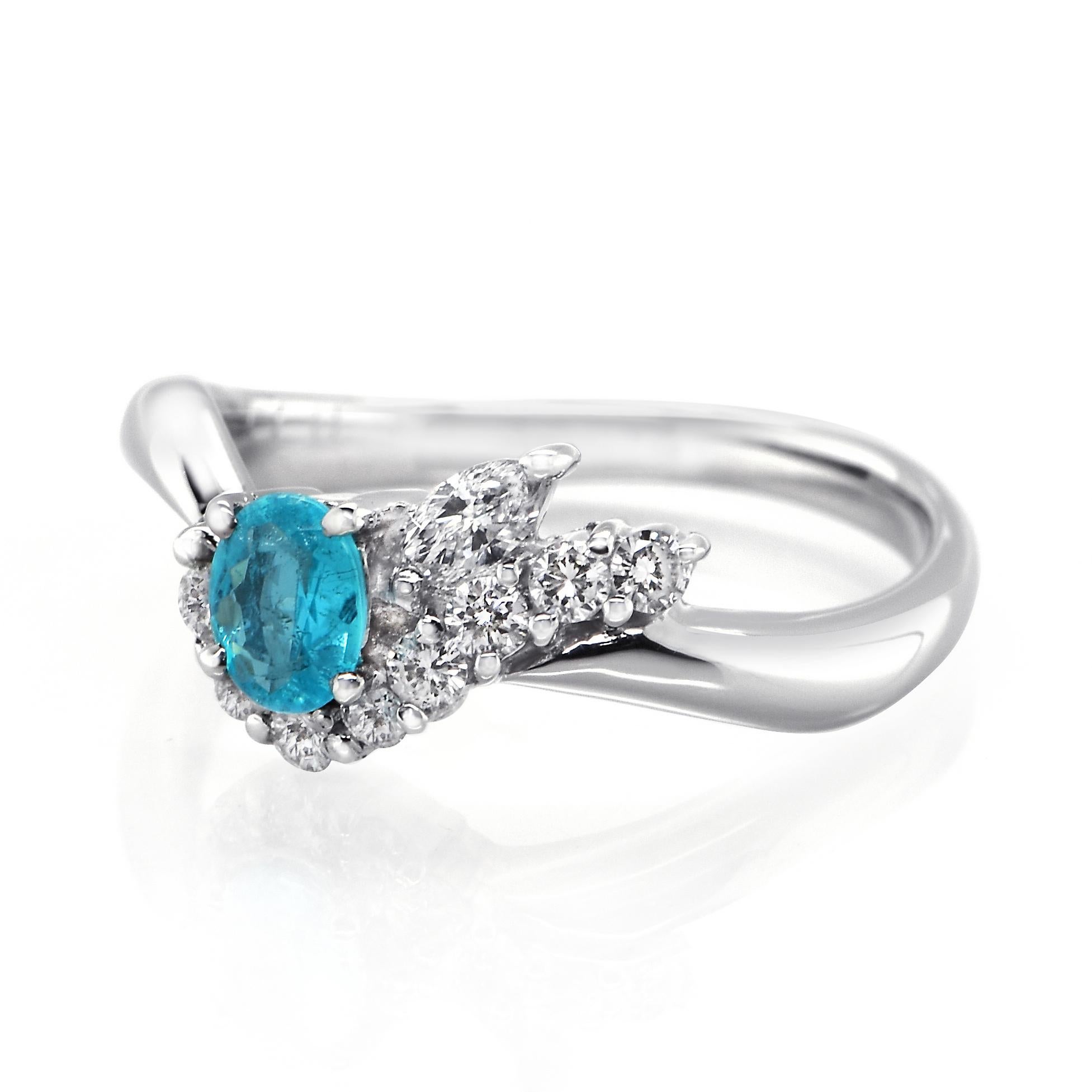 Modern GIA Certified 0.26 Carat Neon, Brazilian Paraiba Tourmaline & Diamond Ring