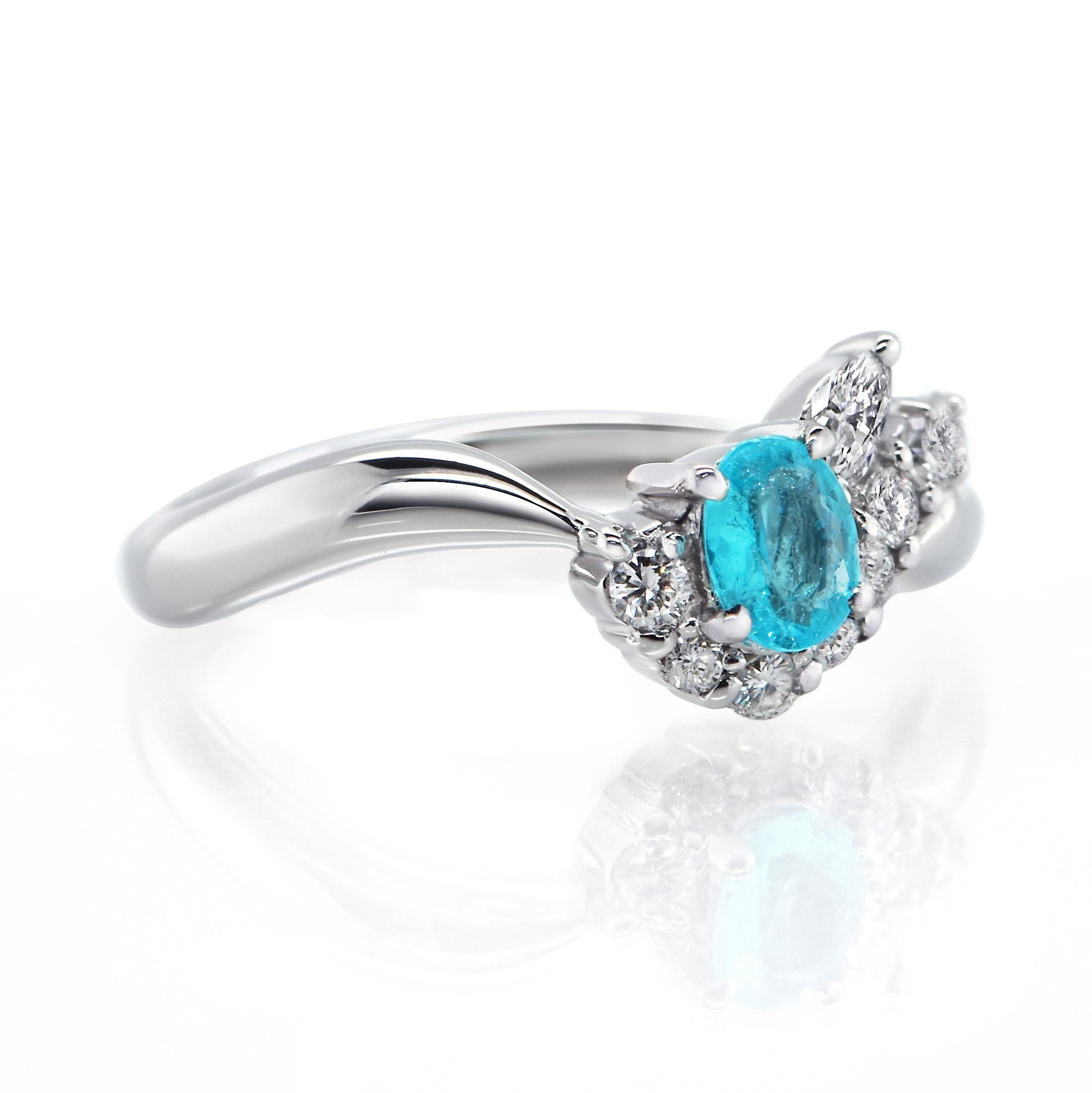 Oval Cut GIA Certified 0.26 Carat Neon, Brazilian Paraiba Tourmaline & Diamond Ring