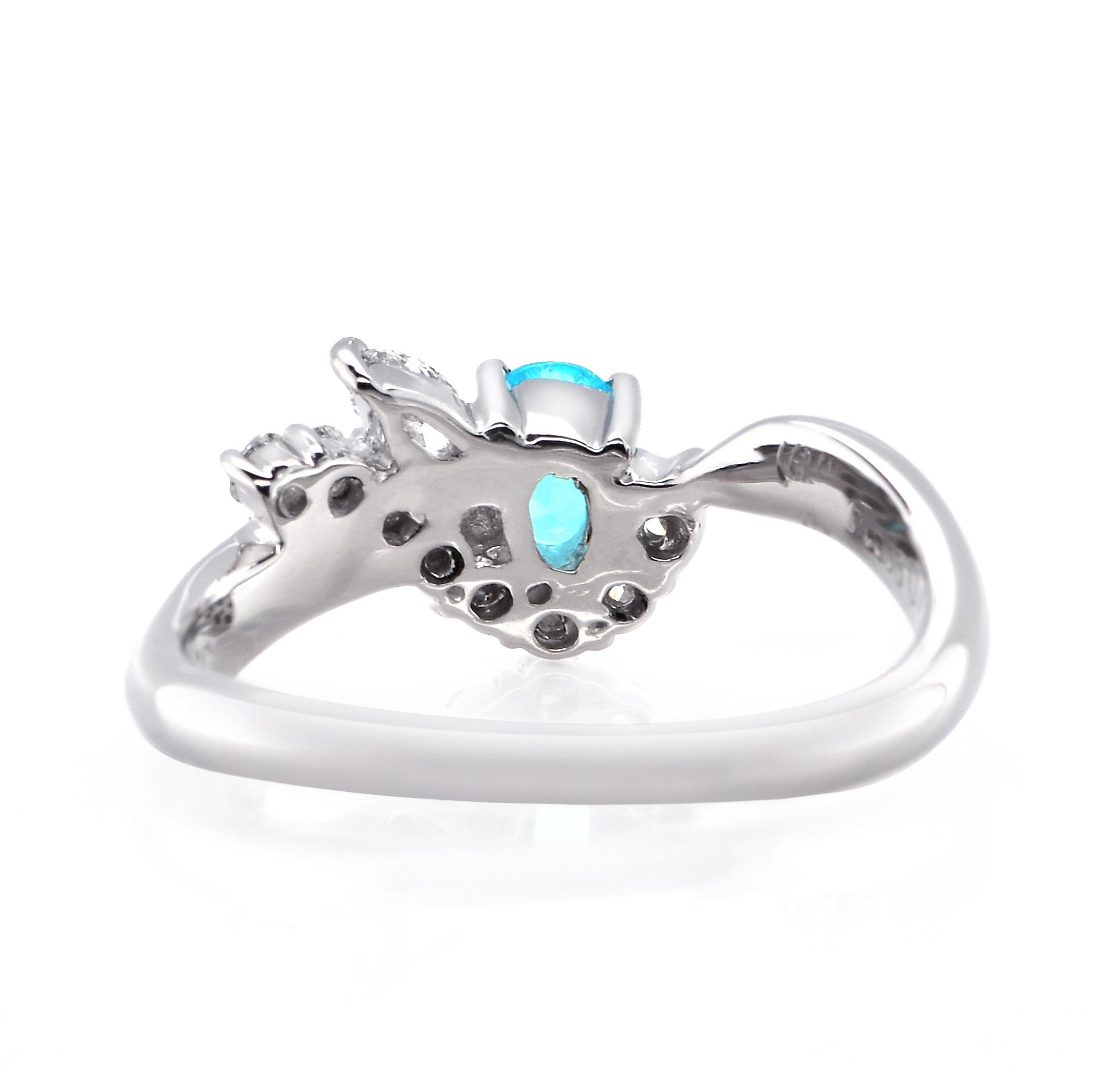 GIA Certified 0.26 Carat Neon, Brazilian Paraiba Tourmaline & Diamond Ring 1