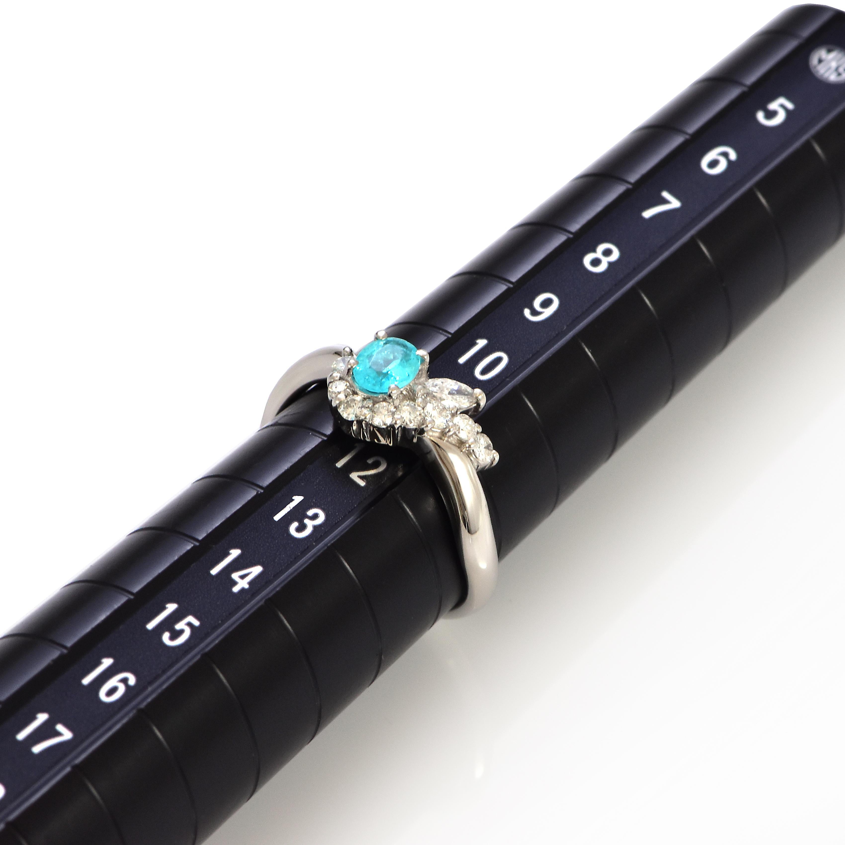 GIA Certified 0.26 Carat Neon, Brazilian Paraiba Tourmaline & Diamond Ring 3