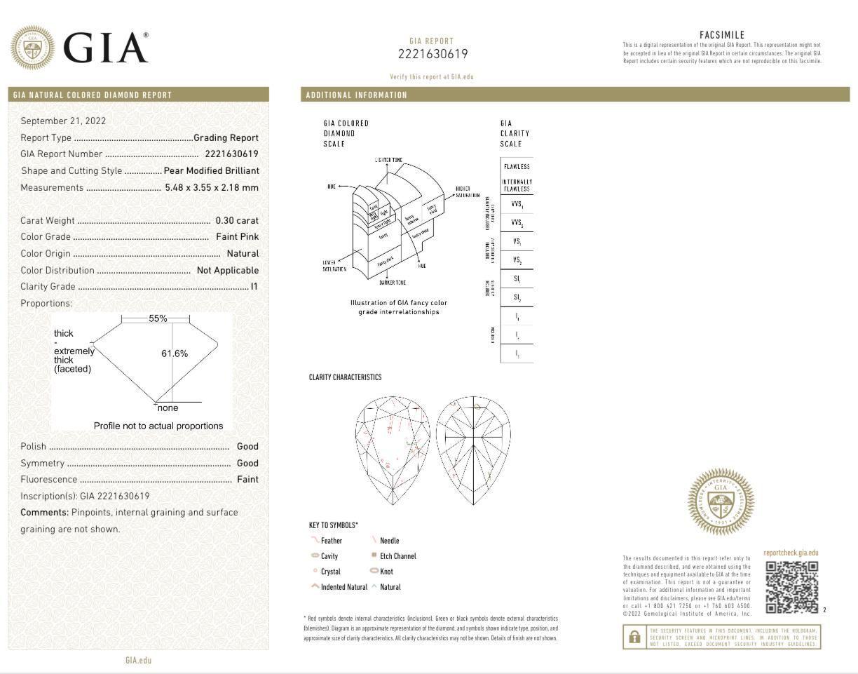 Anello certificato GIA 0,26 CT giallo tenue intenso VS2 / 0,30 CT rosa tenue I1 18 K. in vendita 3