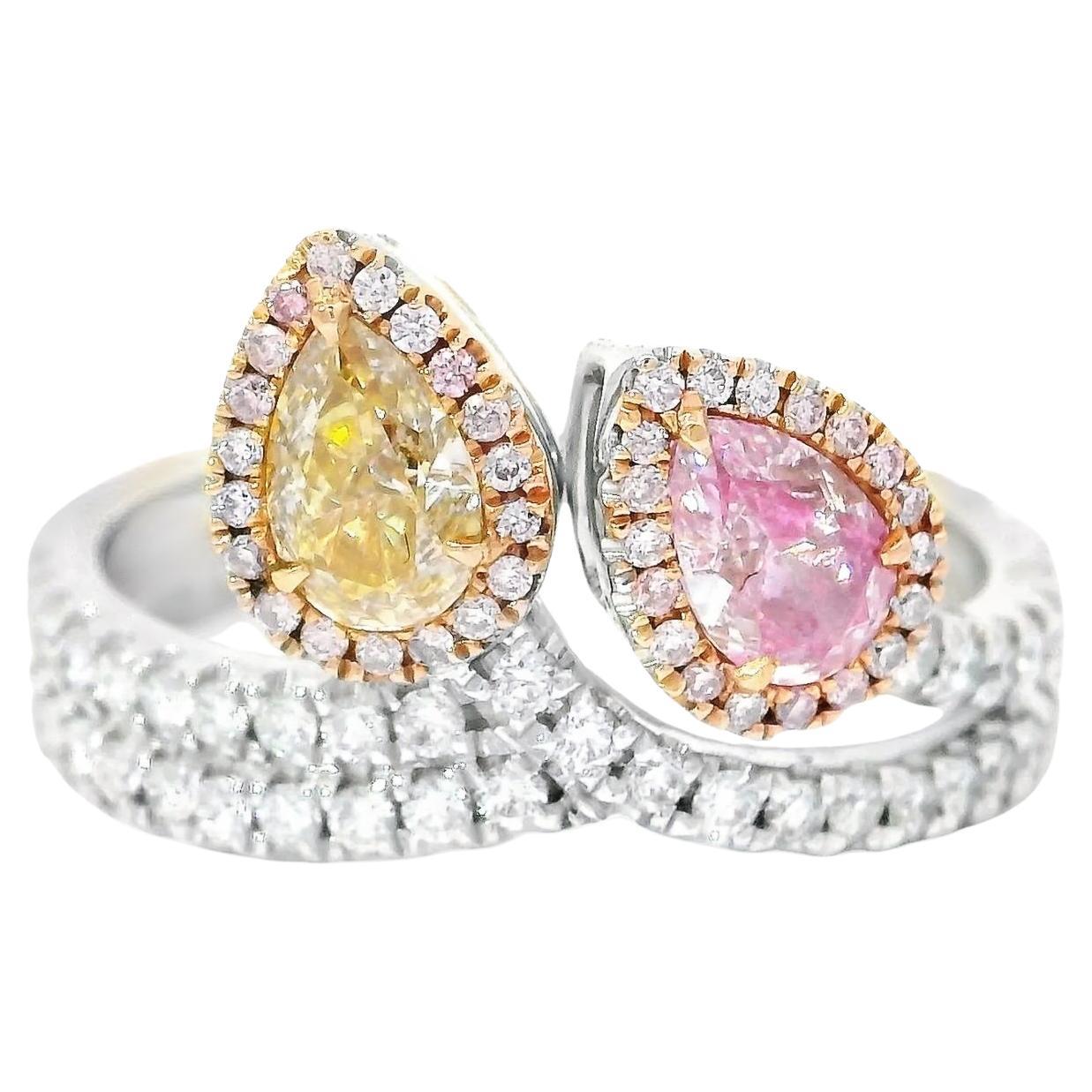 Bague certifiée GIA 0.26 CT Faint Intense Yellow VS2 / 0.30 CT Faint Pink I1 18 K