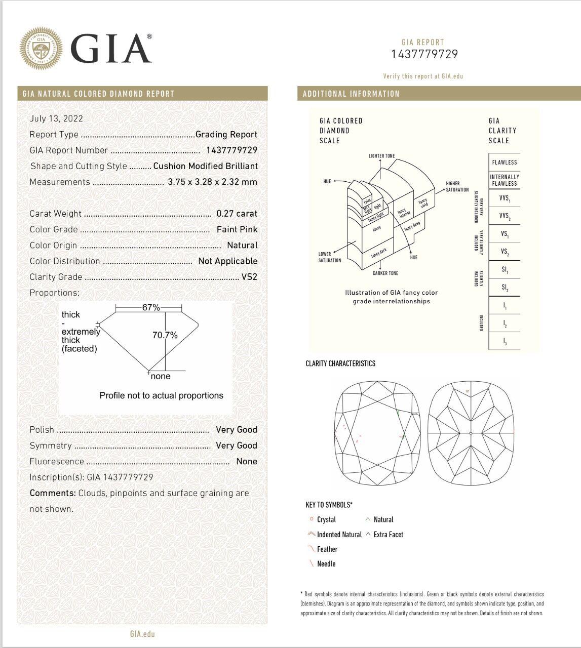 Anello con diamante certificato GIA da 0,27 carati di colore rosa tenue con chiarezza VS2 in vendita 3
