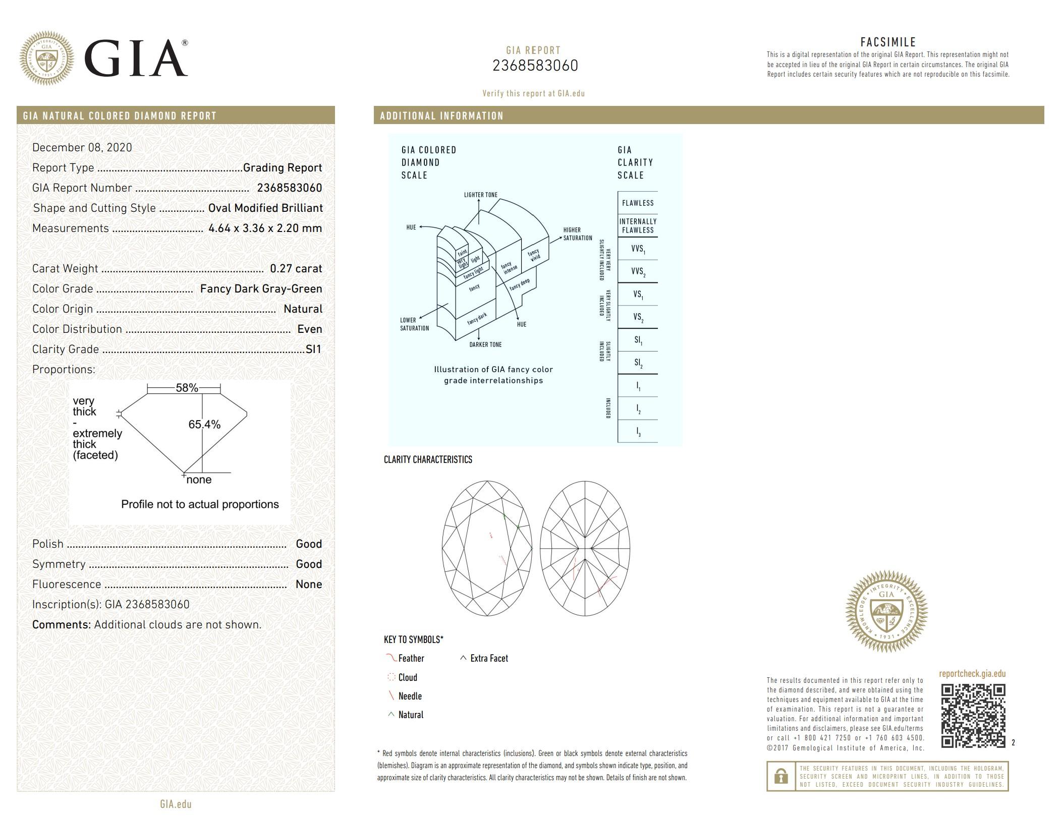 GIA Certified 0.27 Carat Fancy Dark Gray Green SI1 Clarity Diamond For Sale 1
