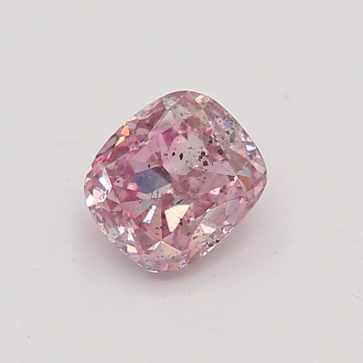 Certificate: GIA
Report Number: 6183346563
Shape And Cut: Cushion
Carat Weight: 0.27 carat
Measurements:  3.91X3.41X2.31 mm
Color Grade: Fancy Purple Pink

FEATURES OF THE DIAMOND:

This cushion cut diamond features a square or rectangular shape