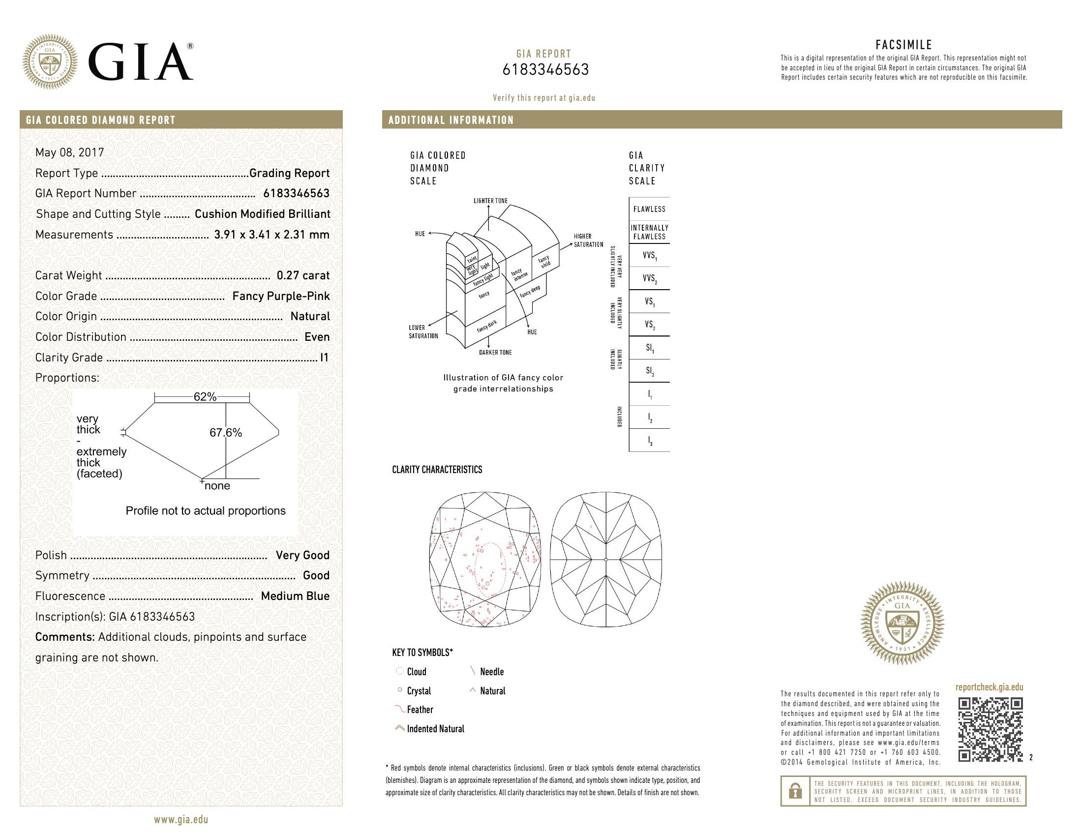 GIA Certified 0.27 Carat Fancy Purple Pink I1 Clarity Diamond For Sale 1