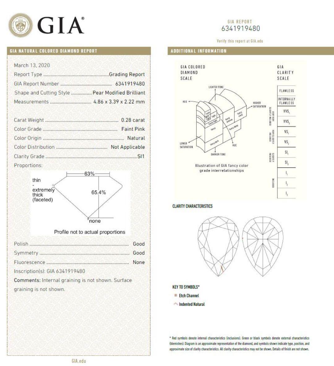 Anello con diamante SI1 rosa tenue certificato GIA da 0,28 carati in vendita 1