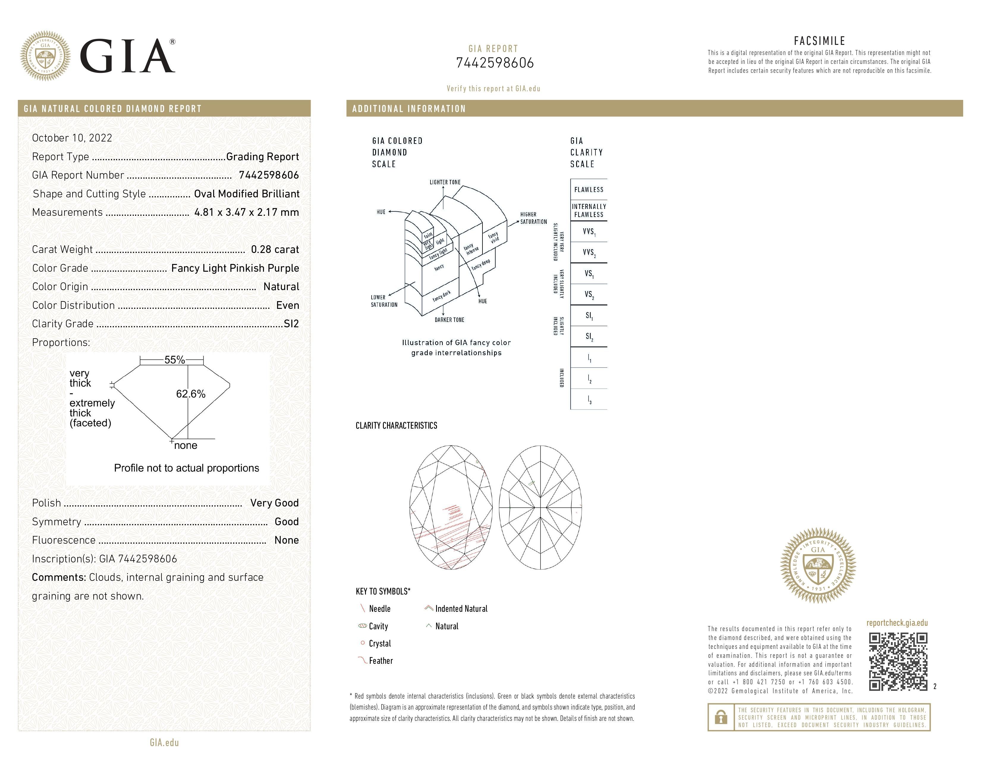 GIA Certified 0.28ct Fancy Light Pinkish Purple Natural Diamond Ring and Pendant In New Condition For Sale In Hong Kong, HK