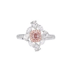 GIA Certified, 0.28ct Fancy Orangy Pink Radiant Shape Natural Diamond Ring 18K
