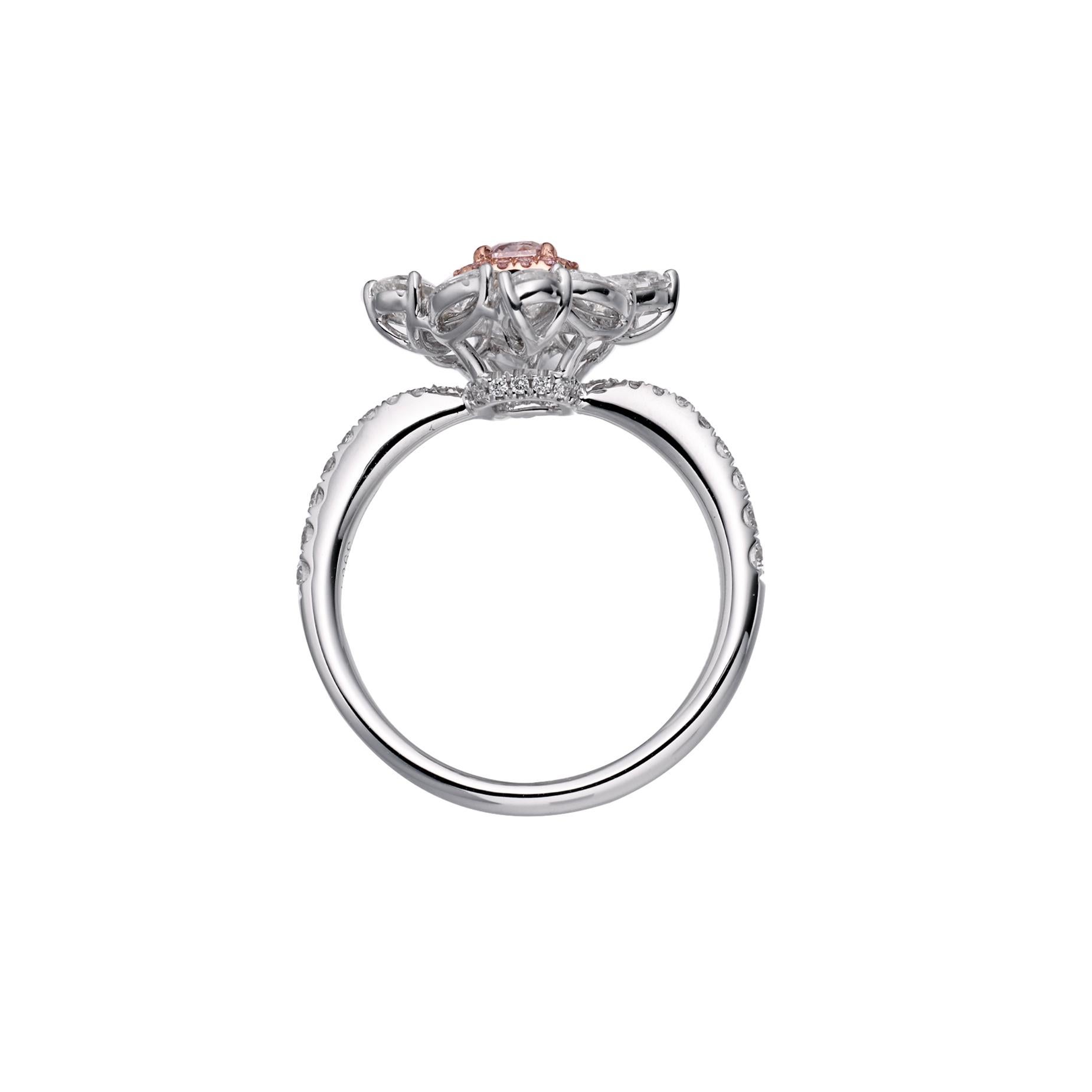 Radiant Cut GIA Certified, 0.28ct Fancy Orangy Pink Radiant Shape Natural Diamond Ring 18K For Sale