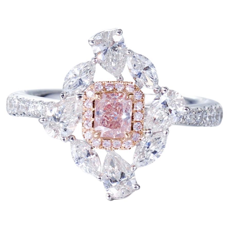Certificato GIA, anello con diamante naturale di forma radiante da 0,28 carati Fancy Orangy Pink 18 carati