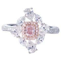 Certificato GIA, anello con diamante naturale di forma radiante da 0,28 carati Fancy Orangy Pink 18 carati