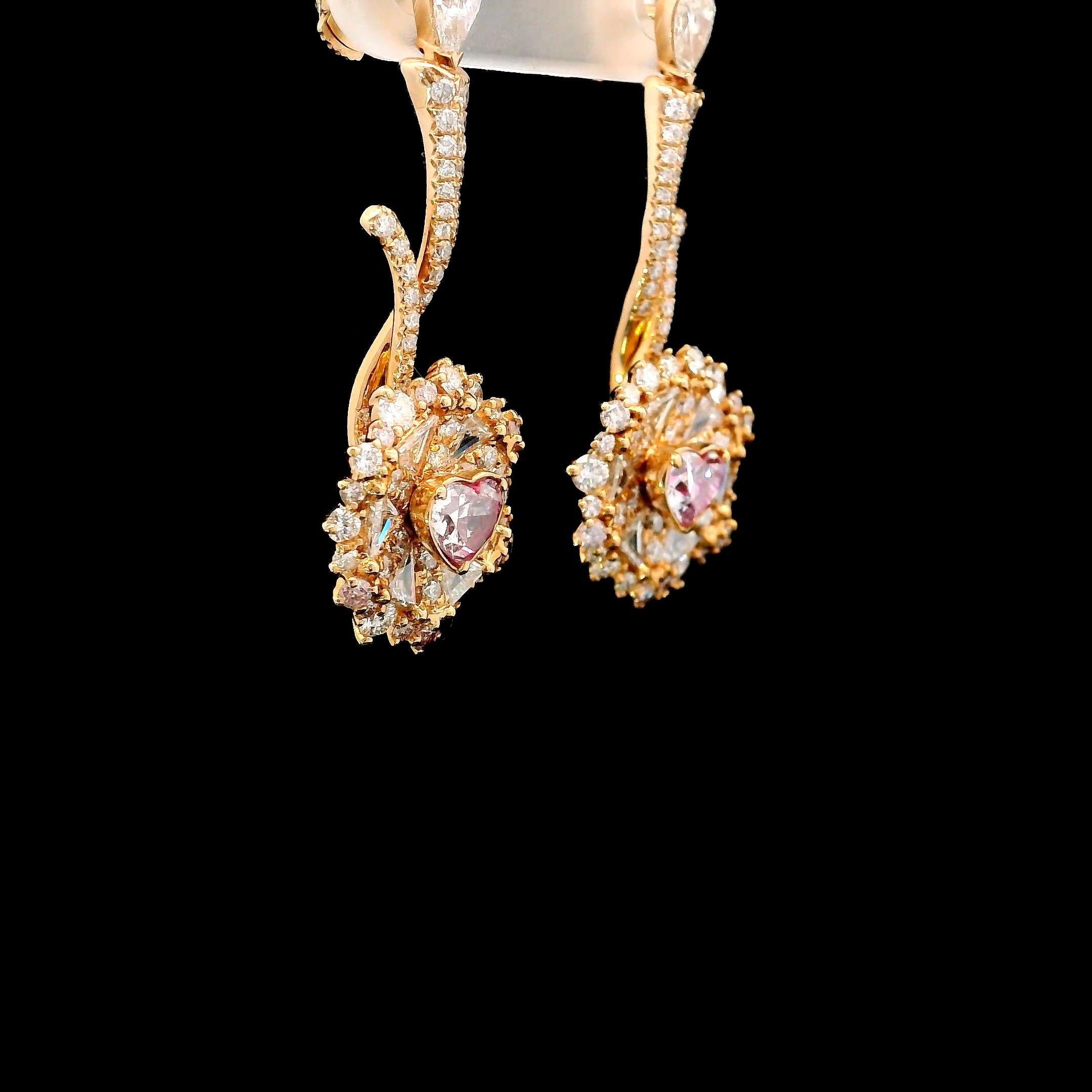 Pendientes de diamantes con certificado GIA de 0,29 quilates de color rosa tenue y claridad SI2 Corte de corazón en venta